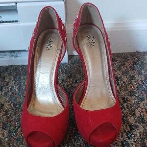 Dots Vibrant Red Open-Toe Heels